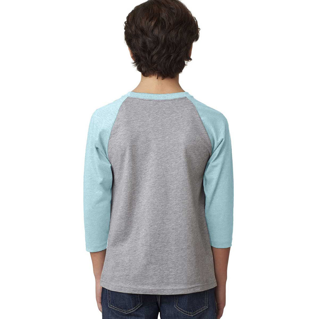 Next Level Youth Ice Blue/Dark Heather Gray CVC 3/4-Sleeve Raglan Tee