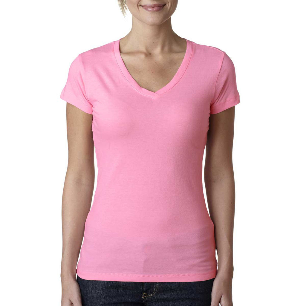 Next Level Women's Neon Heather Pink Sporty V-Neck Tee