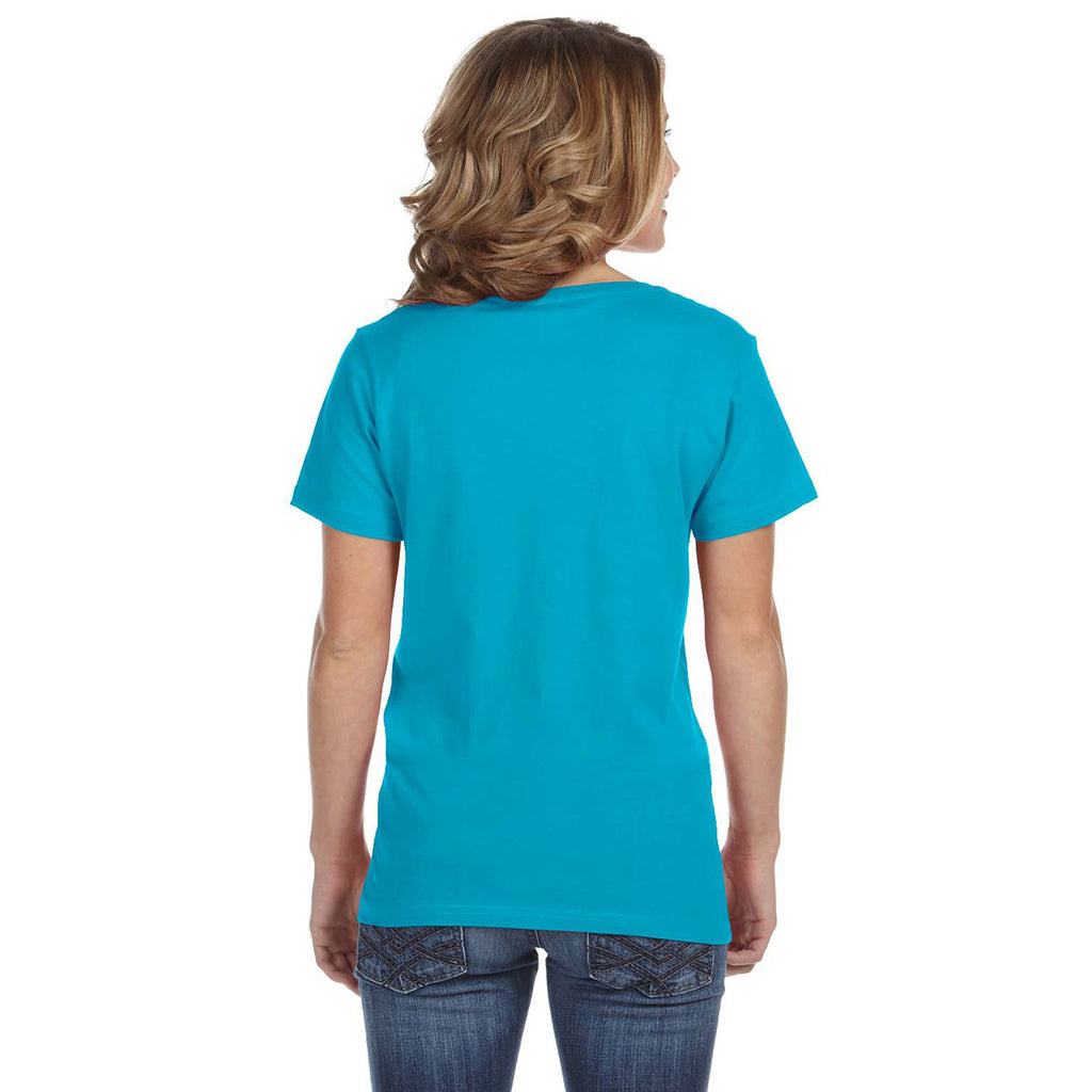 Anvil Women's Carribean Blue Ringspun Featherweight V-Neck T-Shirt