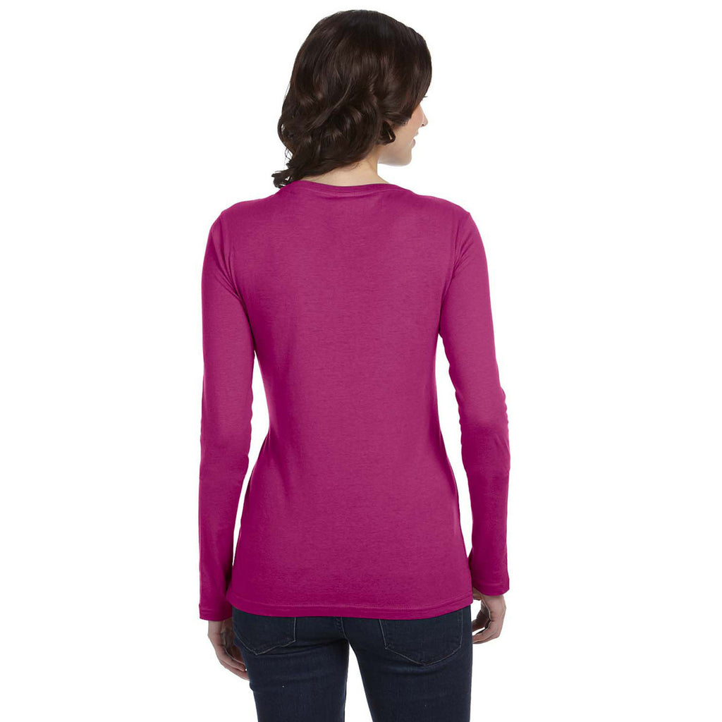 Anvil Women's Raspberry Ringspun Sheer Long-Sleeve Featherweight T-Shirt