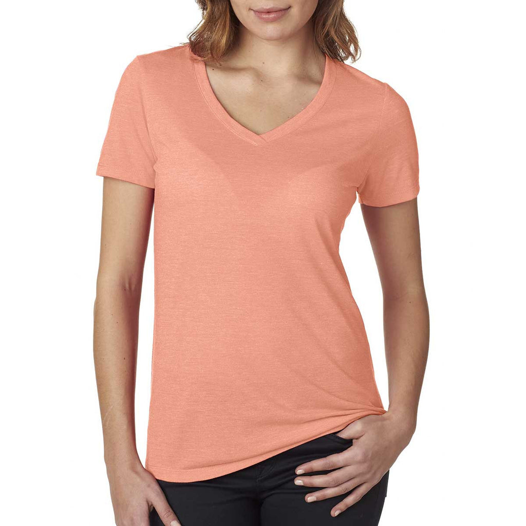 Next Level Women's Light Orange Poly/Cotton V Neck Tee 