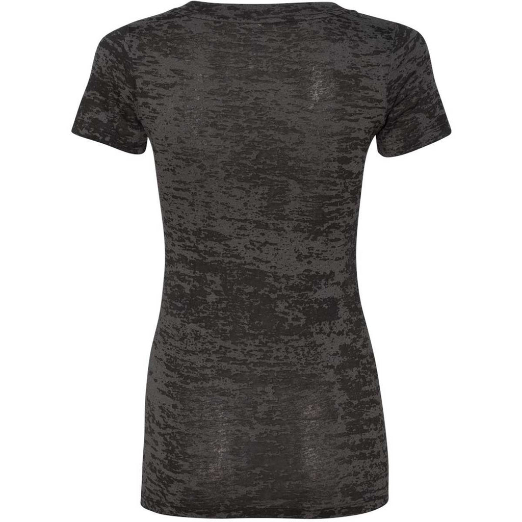 Next Level Women's Black Burnout Deep V Tee