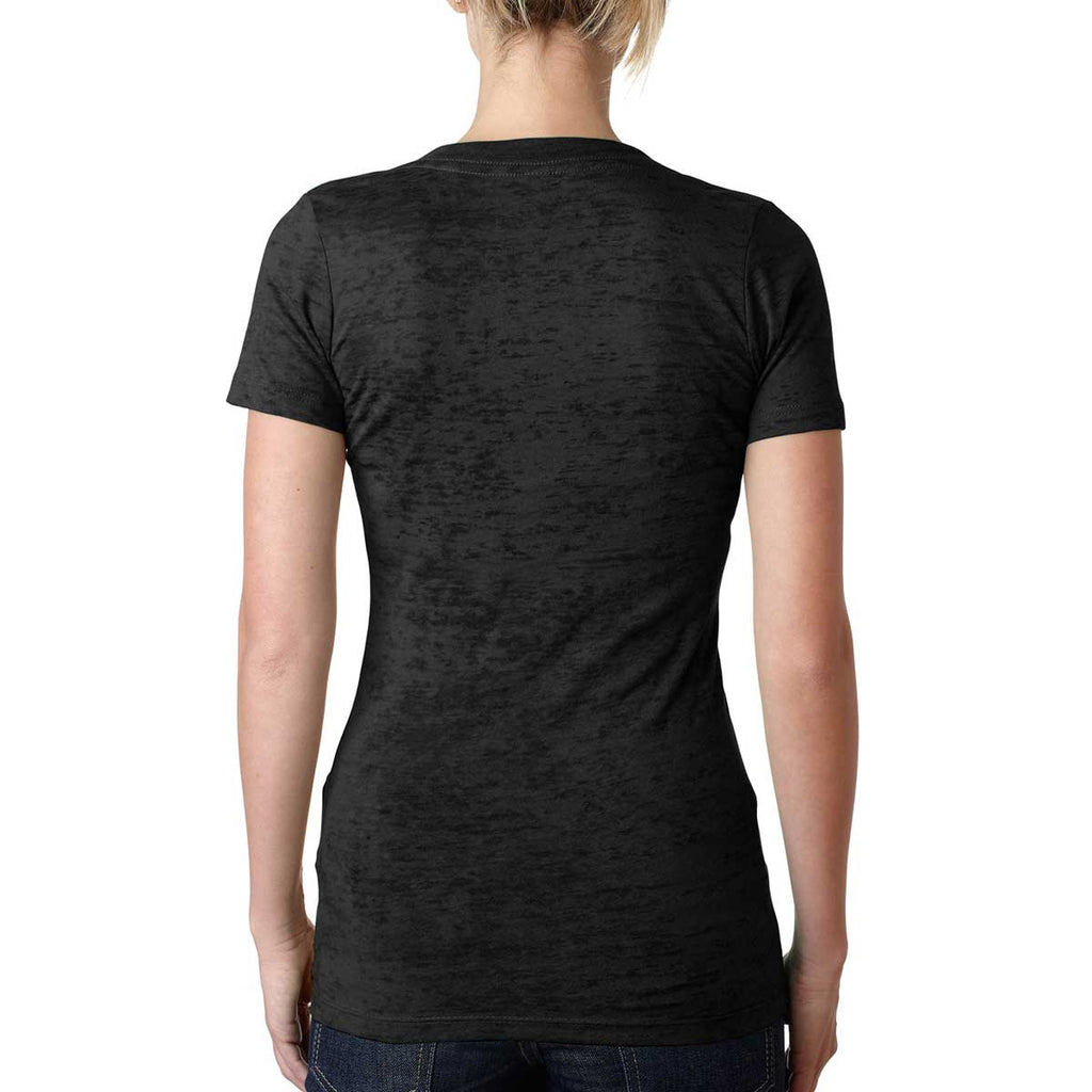 Next Level Women's Black Burnout Deep V Tee