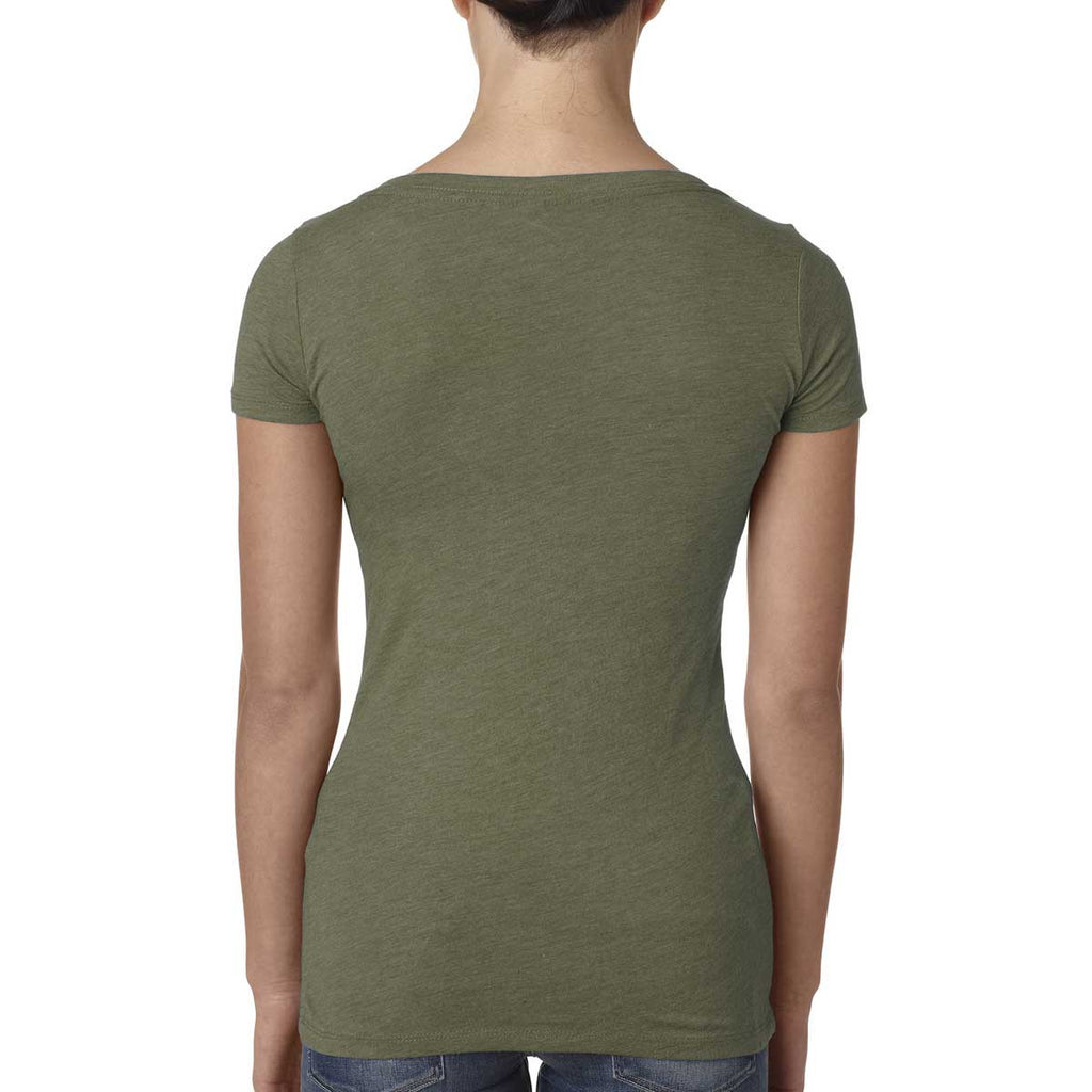 Next Level Women Military Green Triblend Scoop Tee