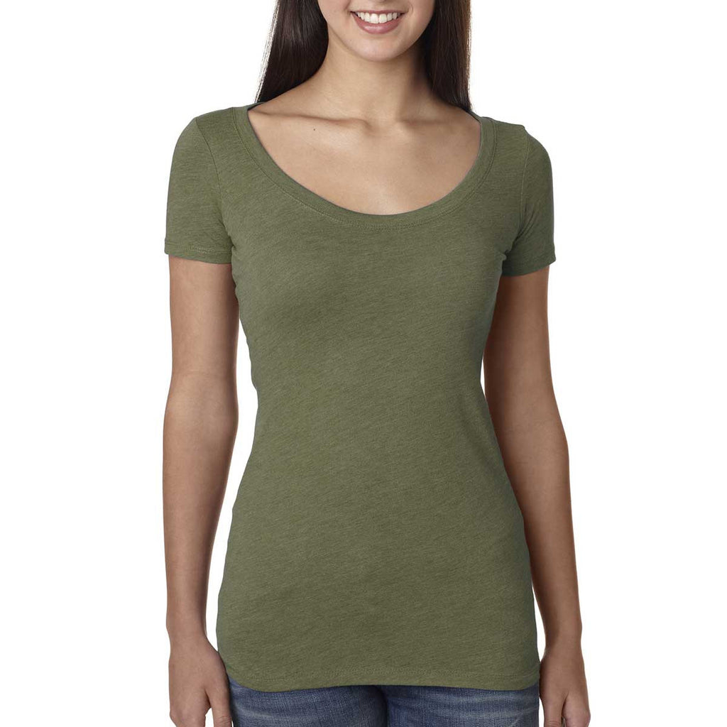 Next Level Women Military Green Triblend Scoop Tee