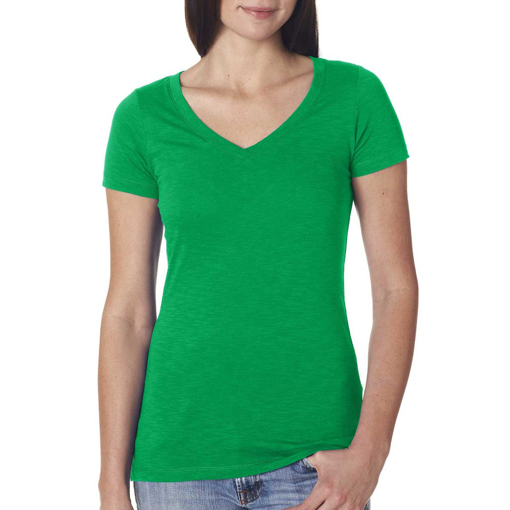 Next Level Women's Kelly Green Slub Crossover V-Neck Tee