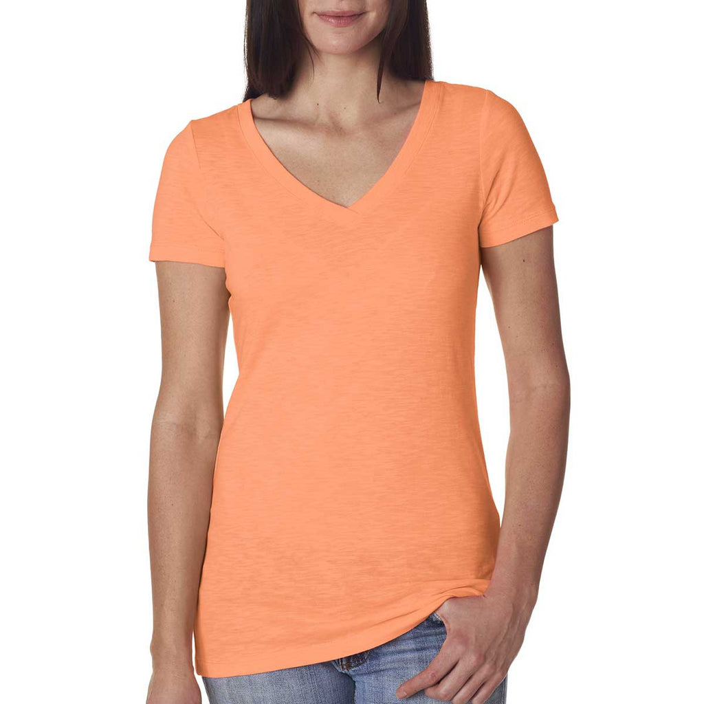 Next Level Women's Neon Heather Orange Slub Crossover V-Neck Tee