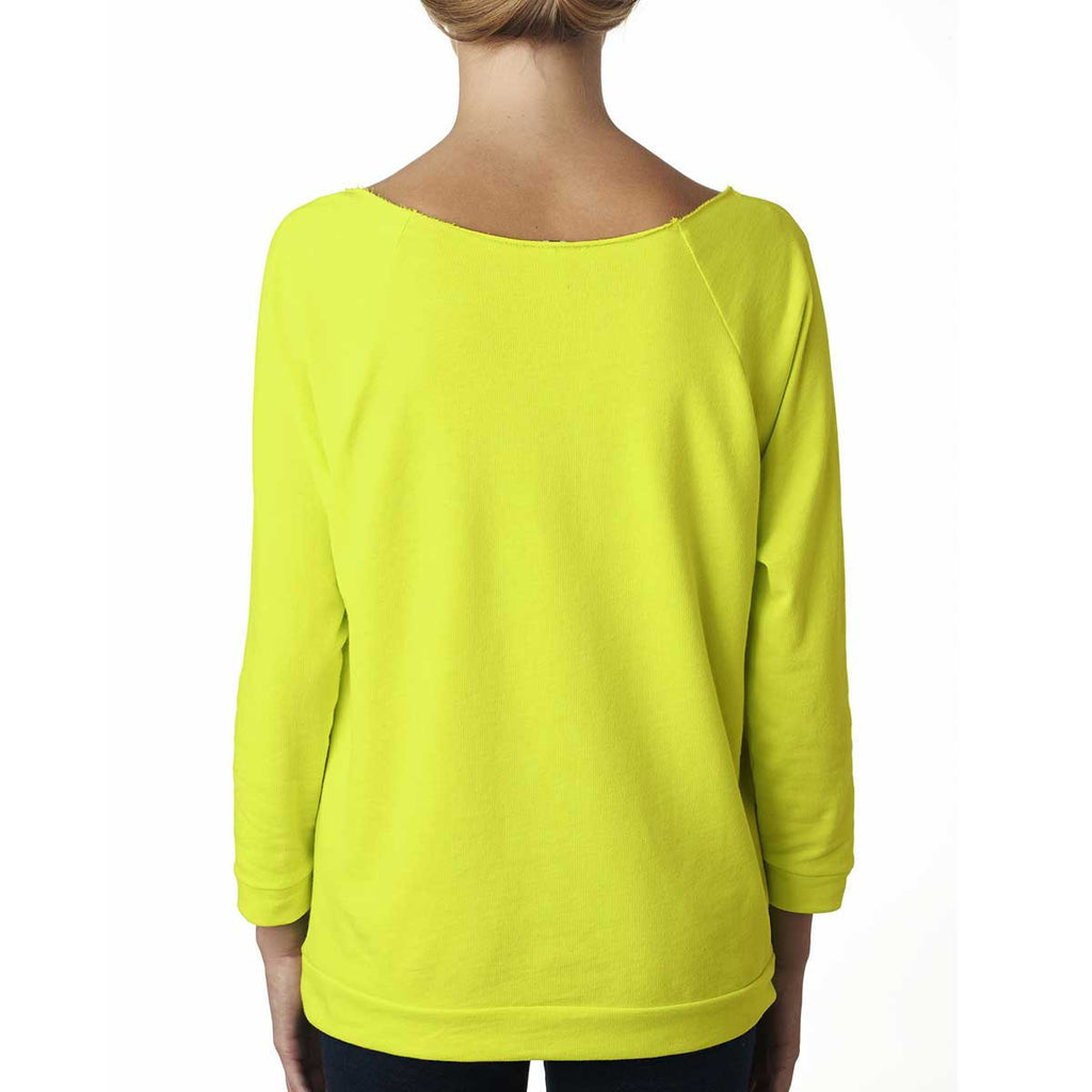 Next Level Women's Neon Yellow Terry Raw-Edge 3/4-Sleeve Raglan Tee