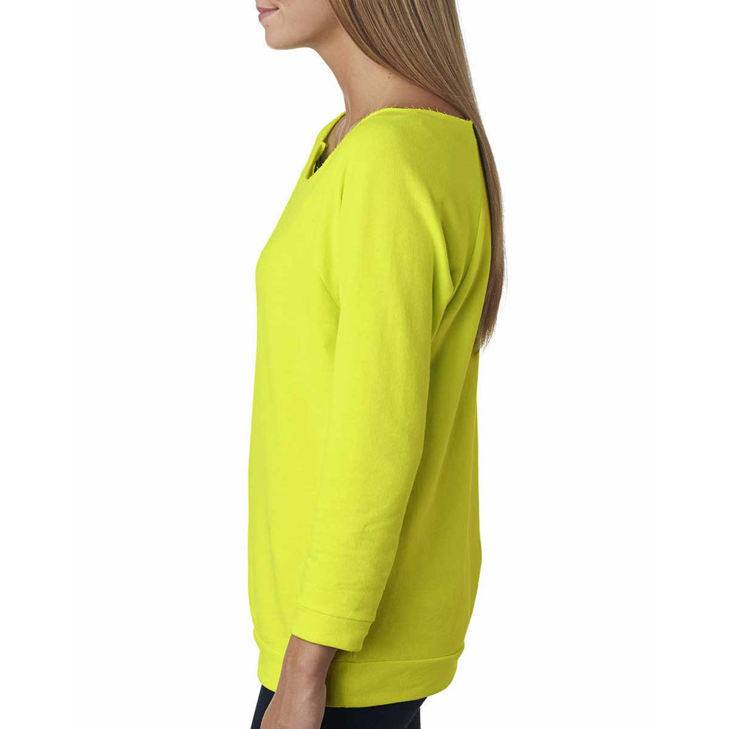 Next Level Women's Neon Yellow Terry Raw-Edge 3/4-Sleeve Raglan Tee