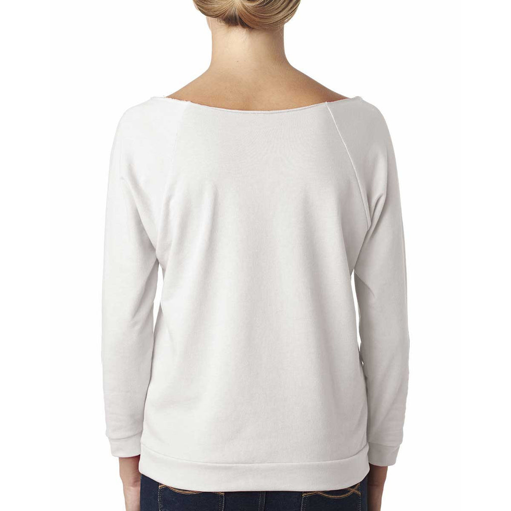 Next Level Women's White Terry Raw-Edge 3/4-Sleeve Raglan Tee