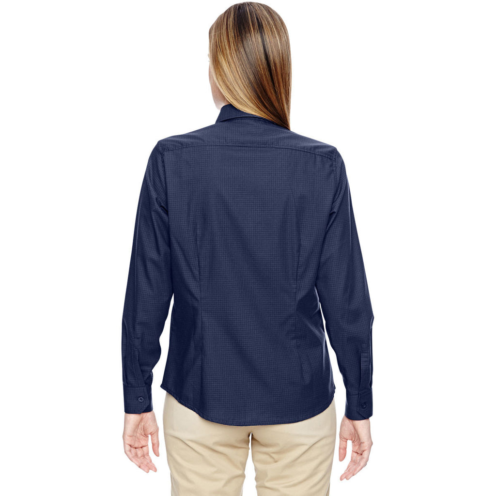 North End Women's Classic Navy Paramount Wrinkle-Resistant Twill Checkered Shirt