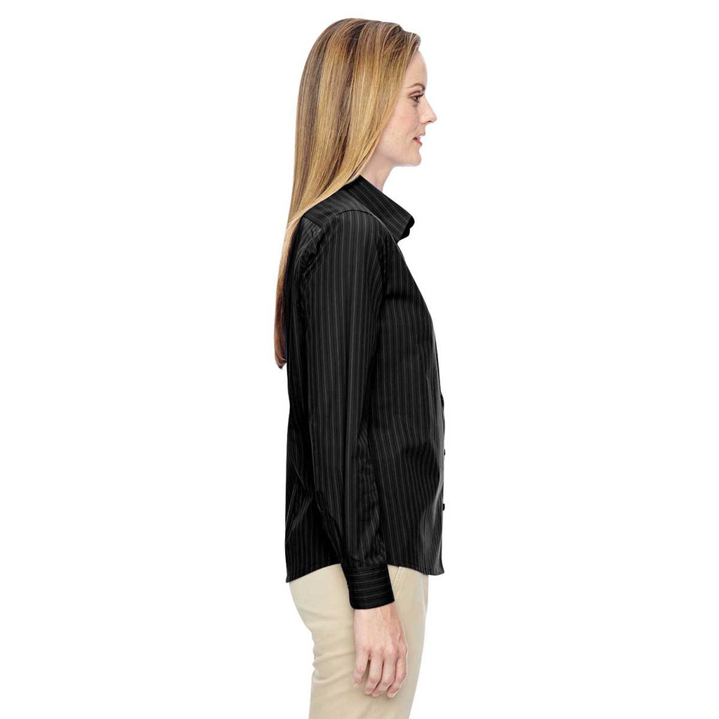 North End Women's Black Align Wrinkle-Resistant Dobby Vertical Striped Shirt