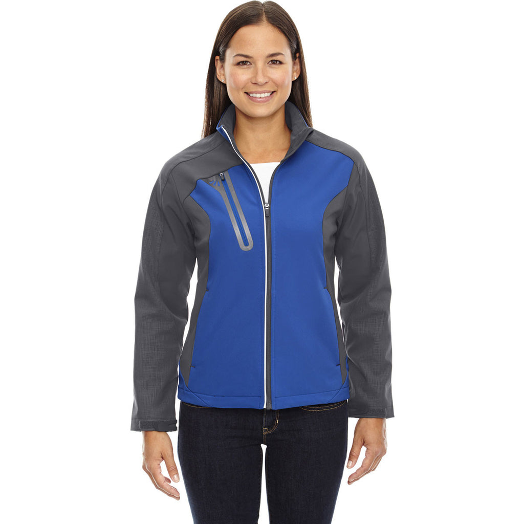 North End Women's Nautical Blue Terrain Colorblock Soft Shell with Embossed Print