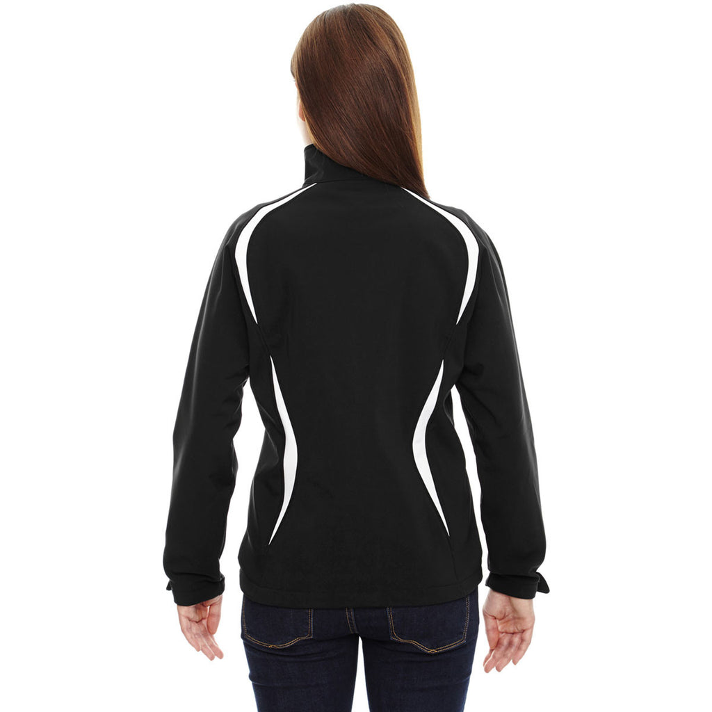 North End Women's Black Enzo Colorblocked Three-Layer Fleece Bonded Soft Shell Jacket