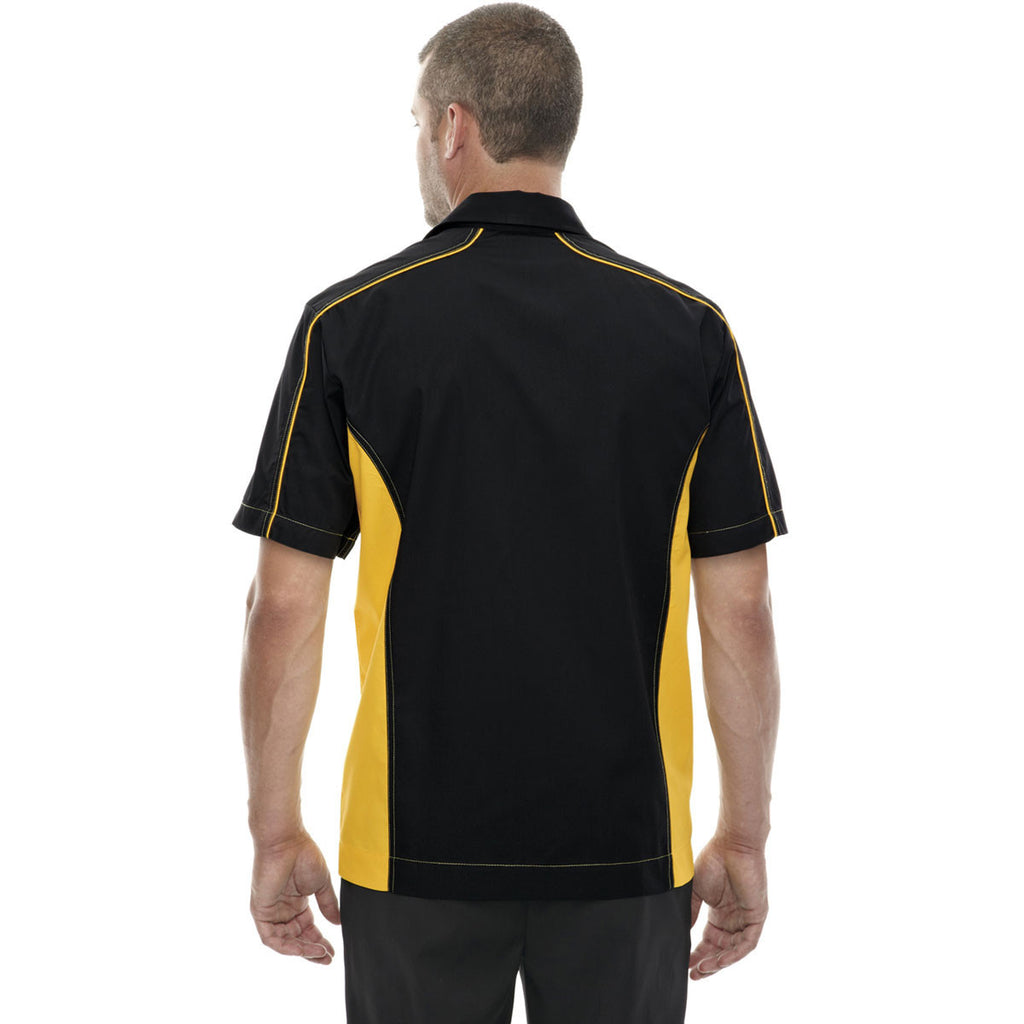 North End Men's Black/Campus Gold Tall Fuse Colorblock Twill Shirt