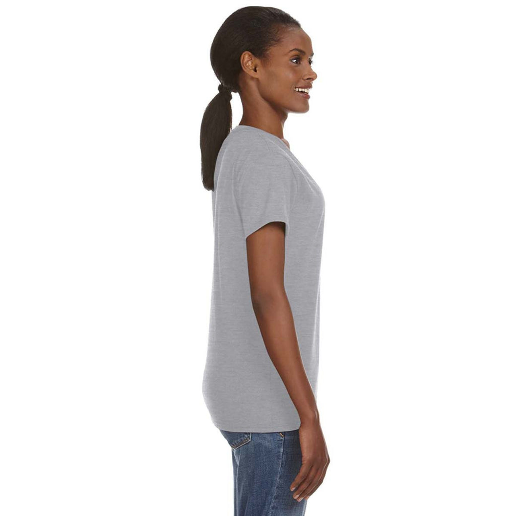 Anvil Women's Heather Grey Lightweight V-Neck T-Shirt