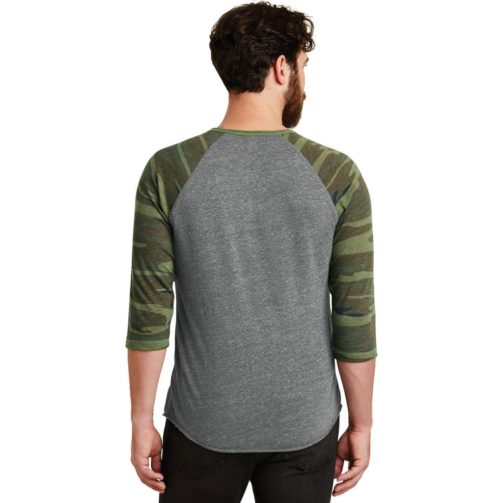 Alternative Men's Eco Grey/Camo Eco-Jersey 3/4-Sleeve Raglan Henley