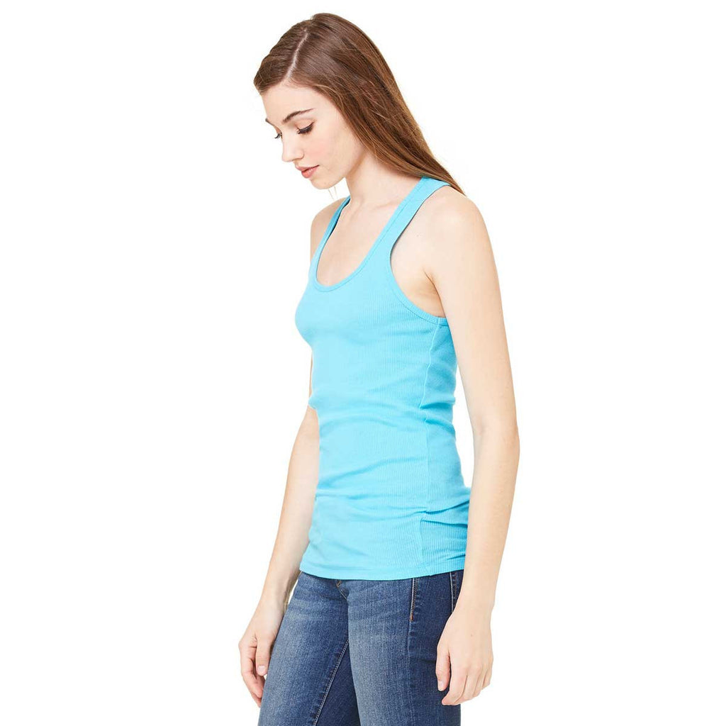 Bella + Canvas Women's Turquoise 2x1 Rib Racerback Longer Length Tank