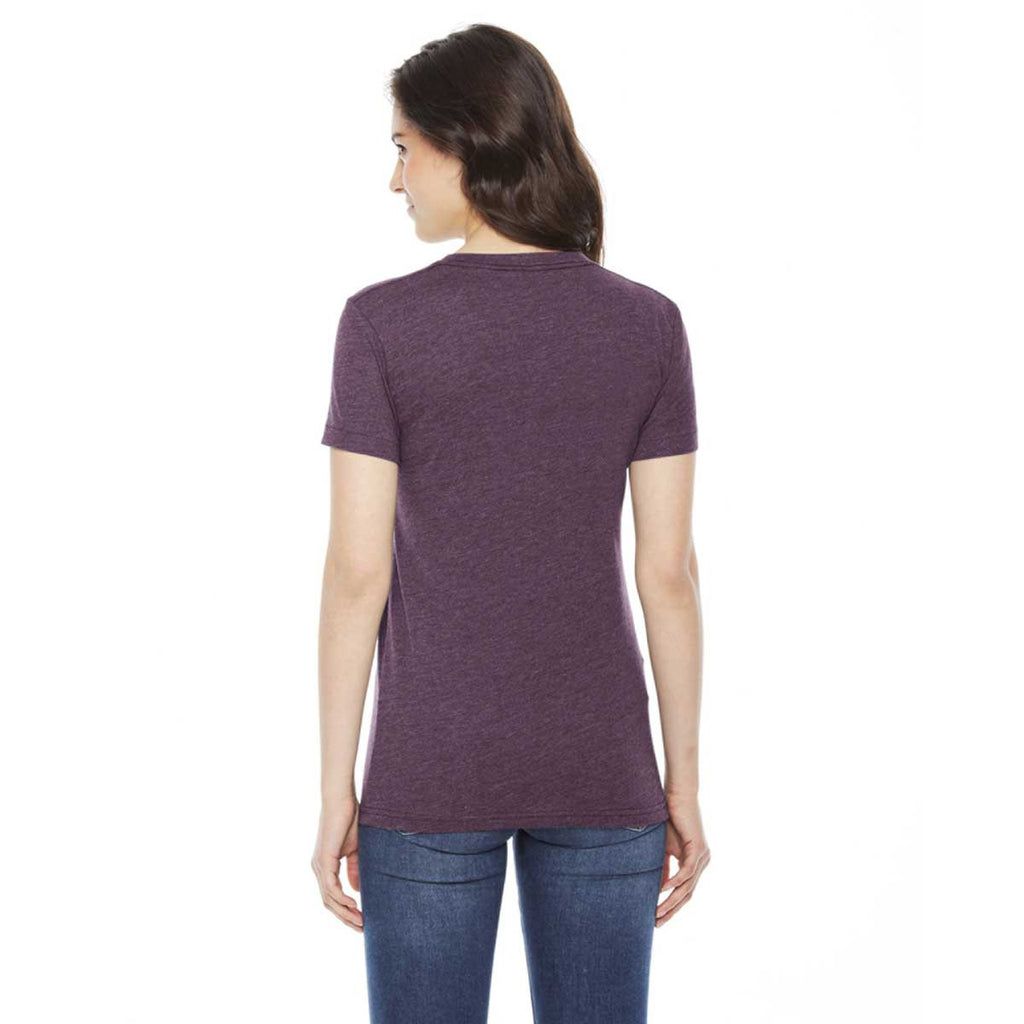 American Apparel Women's Heather Plum Poly-Cotton Short-Sleeve Crewneck