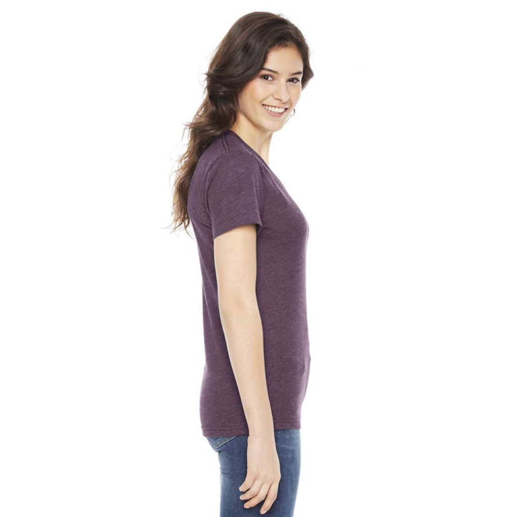 American Apparel Women's Heather Plum Poly-Cotton Short-Sleeve Crewneck