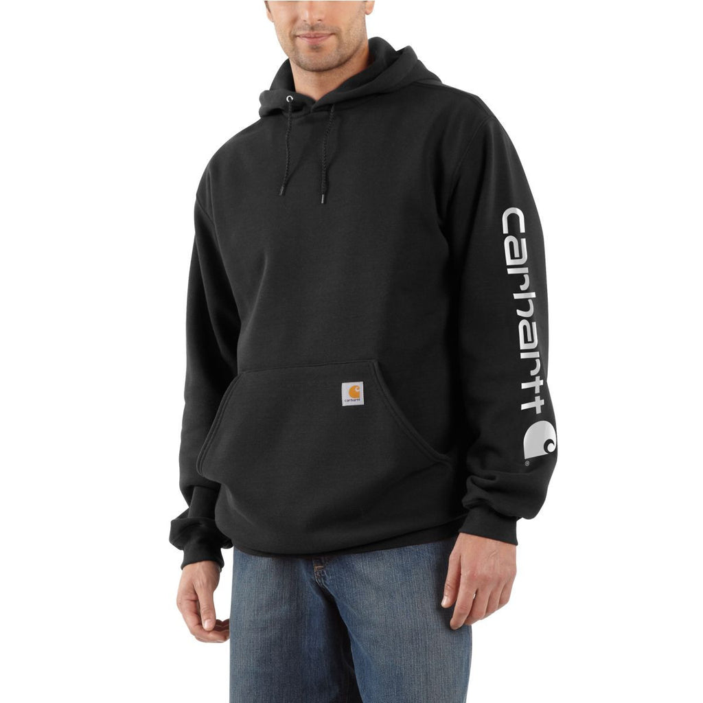 Carhartt Men's Black Midweight Signature Sleeve Logo Hooded Sweatshirt