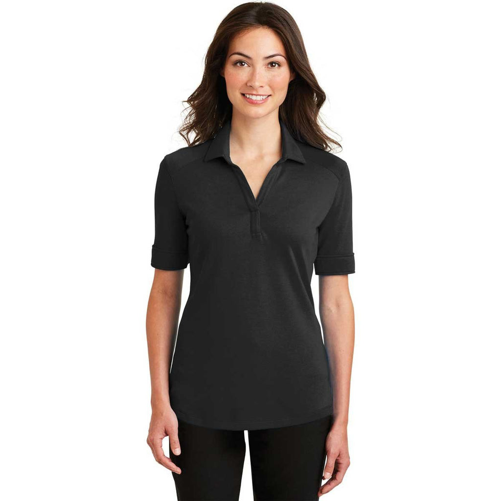 Port Authority Women's Black Silk Touch Interlock Performance Polo