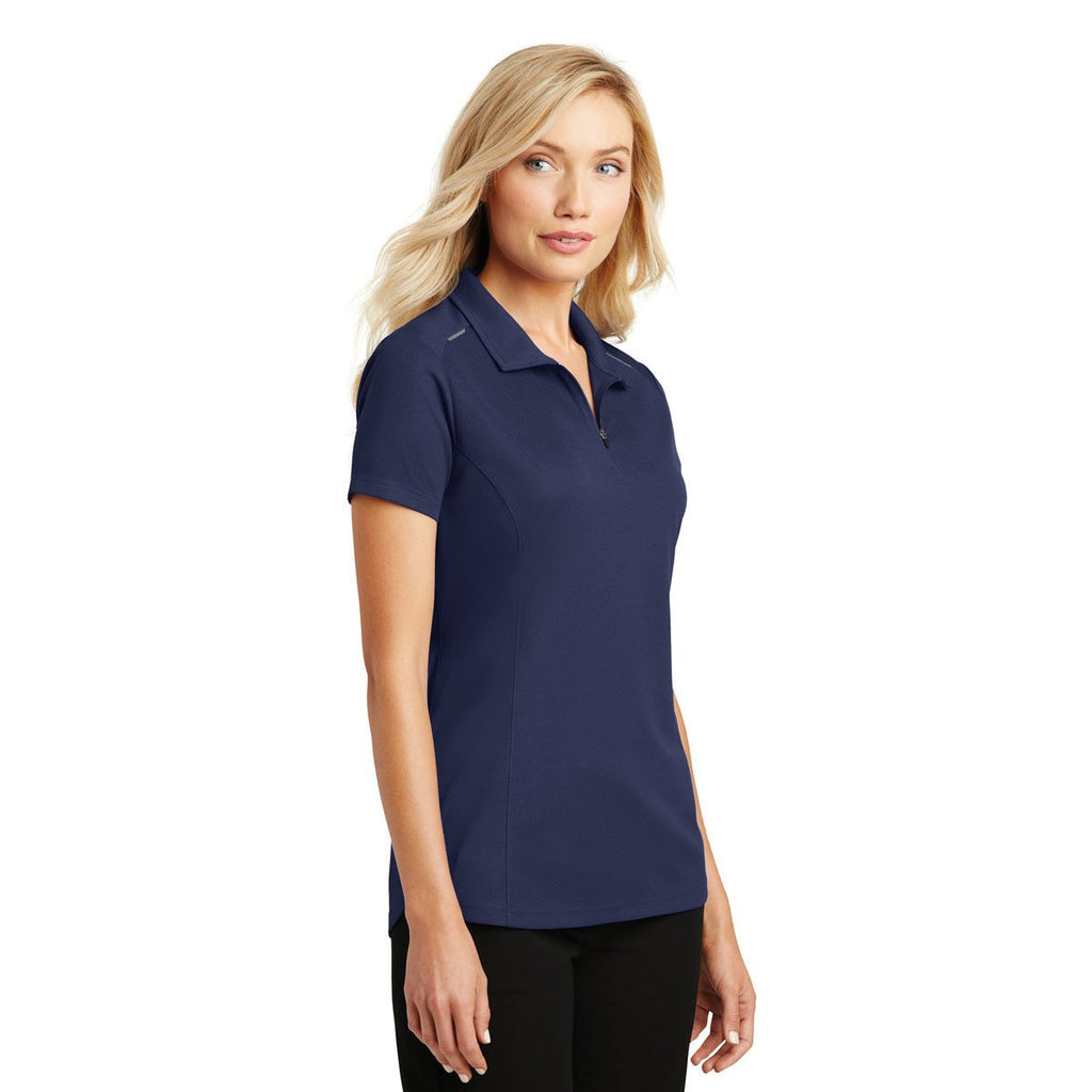 Port Authority Women's True Navy Pinpoint Mesh Zip Polo