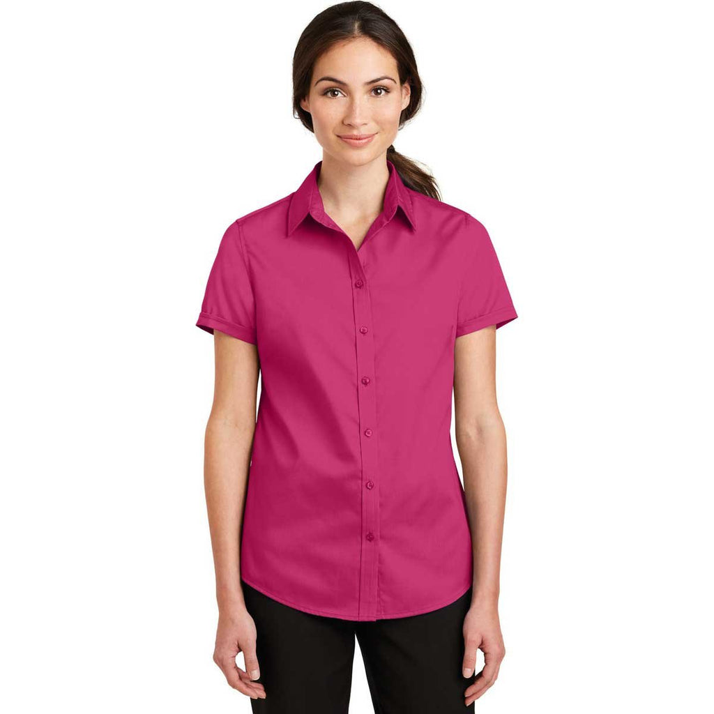 Port Authority Women's Pink Azalea Short Sleeve SuperPro Twill Shirt