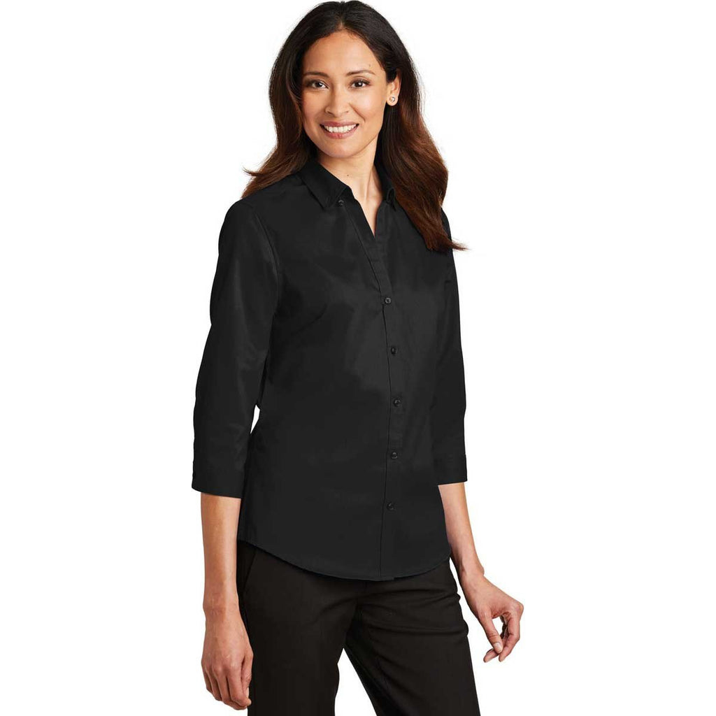 Port Authority Women's Black 3/4-Sleeve SuperPro Twill Shirt