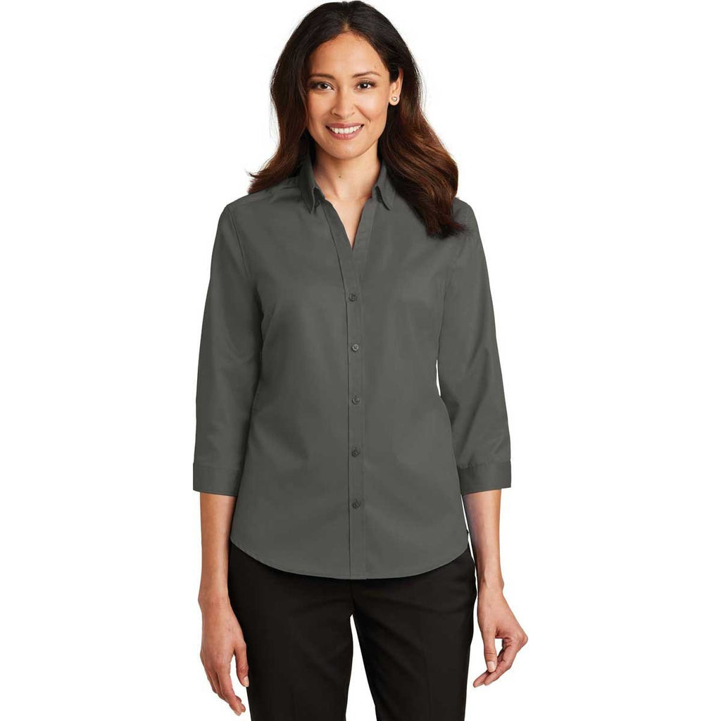 Port Authority Women's Sterling Grey 3/4-Sleeve SuperPro Twill Shirt