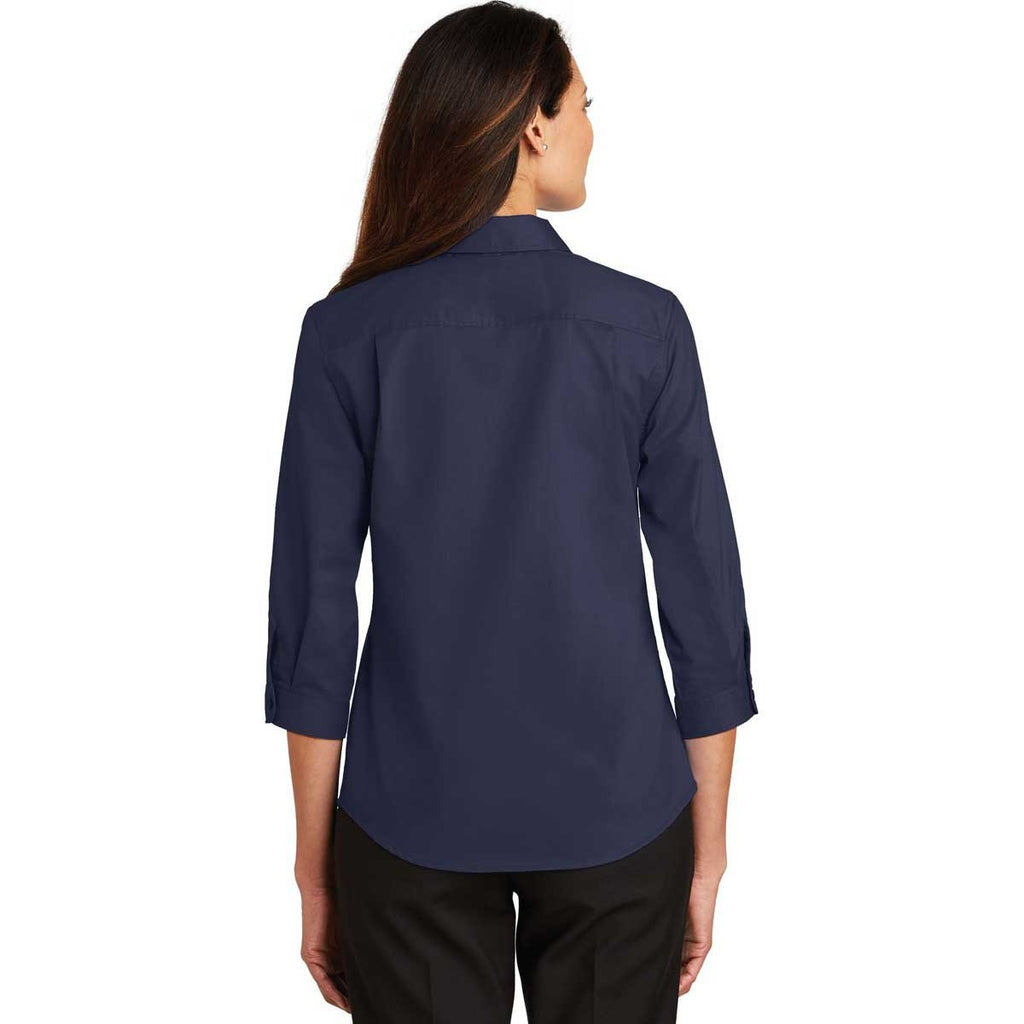 Port Authority Women's True Navy 3/4-Sleeve SuperPro Twill Shirt