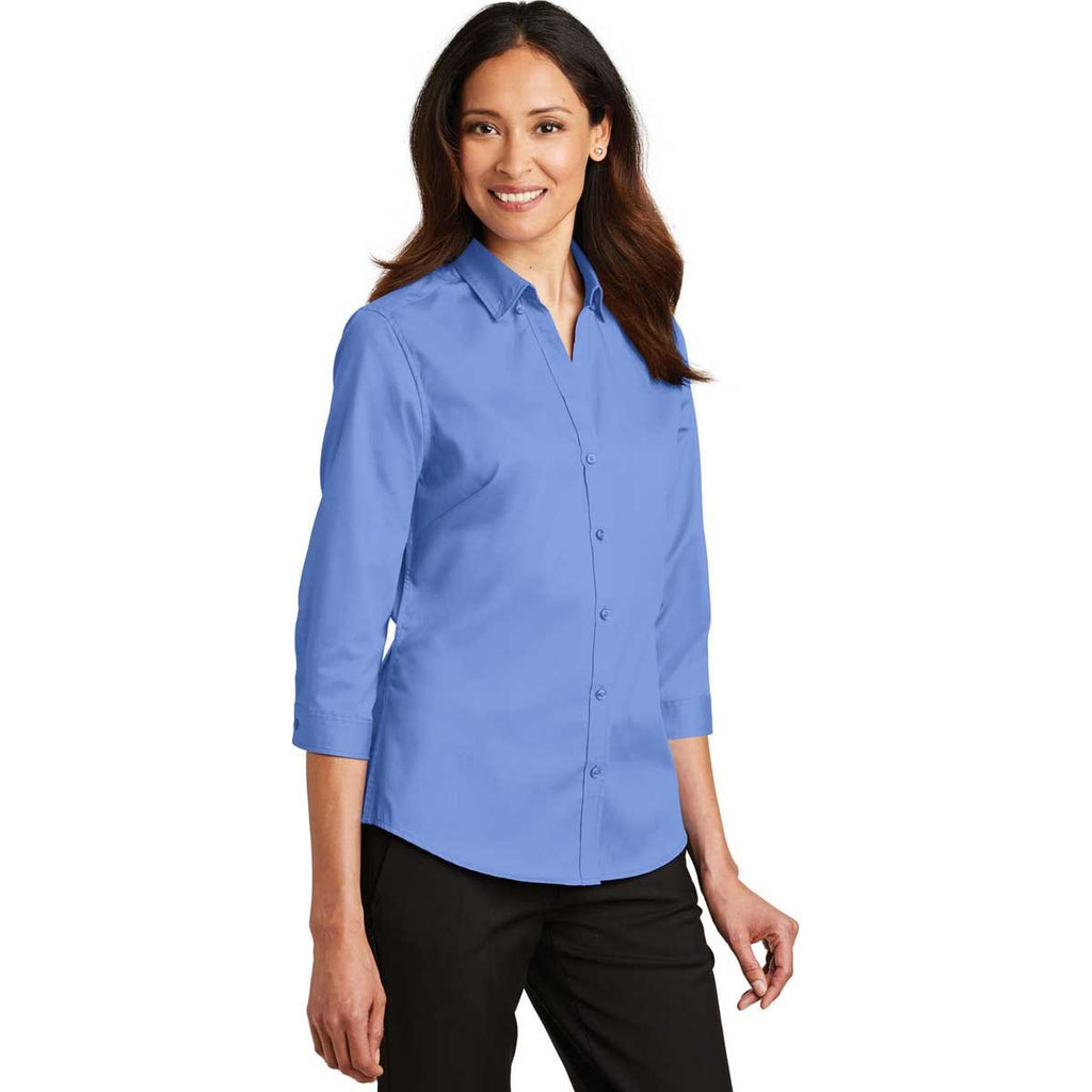 Port Authority Women's Ultramarine Blue 3/4-Sleeve SuperPro Twill Shirt