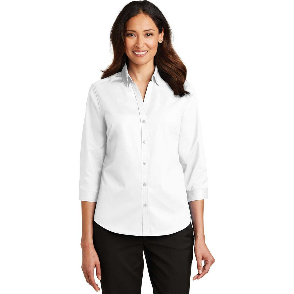 Port Authority Women's White 3/4-Sleeve SuperPro Twill Shirt