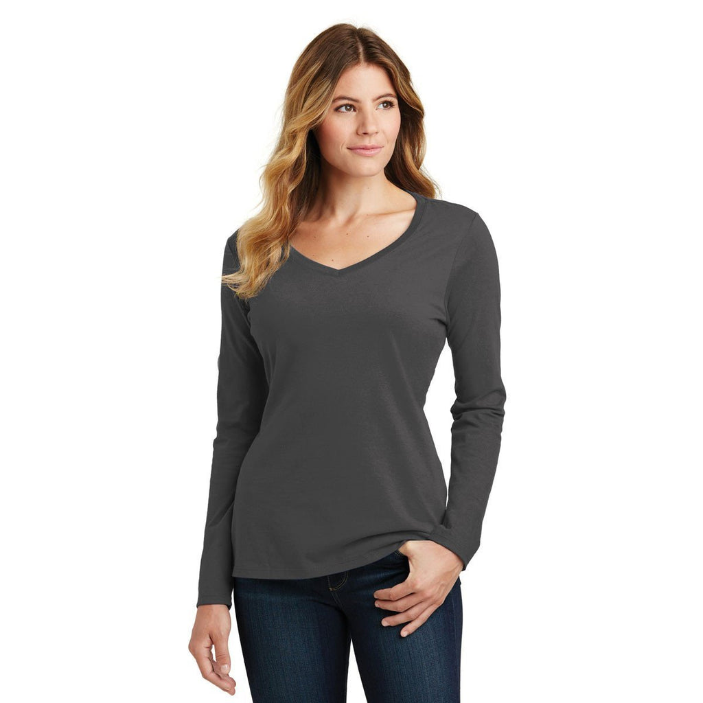 Port & Company Women's Charcoal Long Sleeve Fan Favorite V-Neck Tee