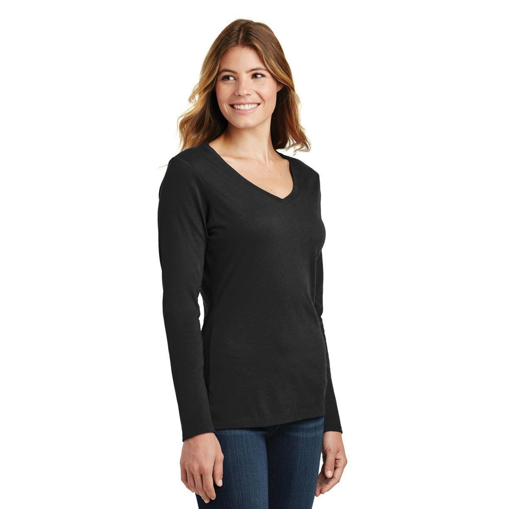 Port & Company Women's Jet Black Long Sleeve Fan Favorite V-Neck Tee