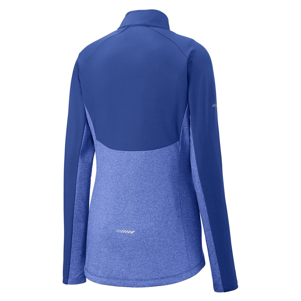 Sport-Tek Women's True Royal/True Royal Heather Sport-Wick Stretch Contrast 1/2-Zip Pullover