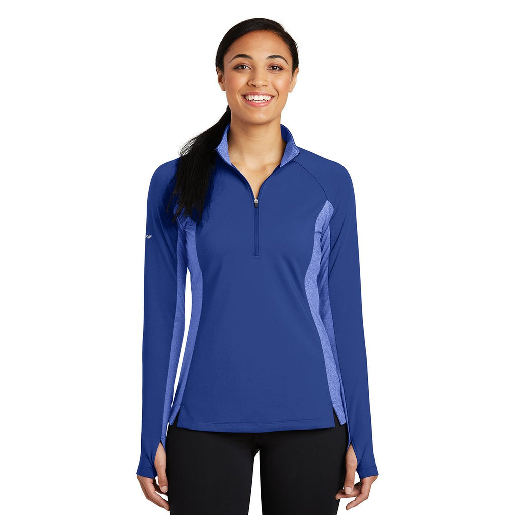 Sport-Tek Women's True Royal/True Royal Heather Sport-Wick Stretch Contrast 1/2-Zip Pullover