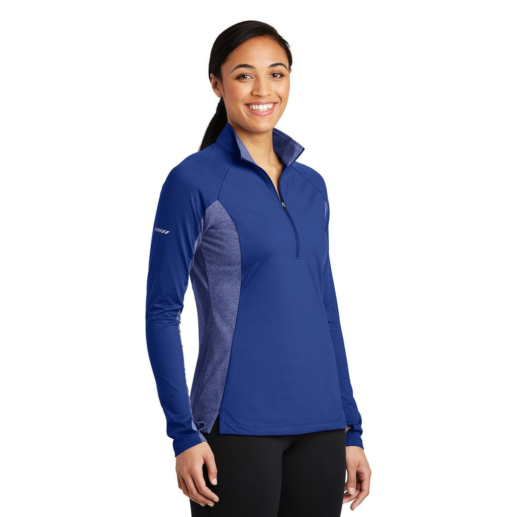 Sport-Tek Women's True Royal/True Royal Heather Sport-Wick Stretch Contrast 1/2-Zip Pullover