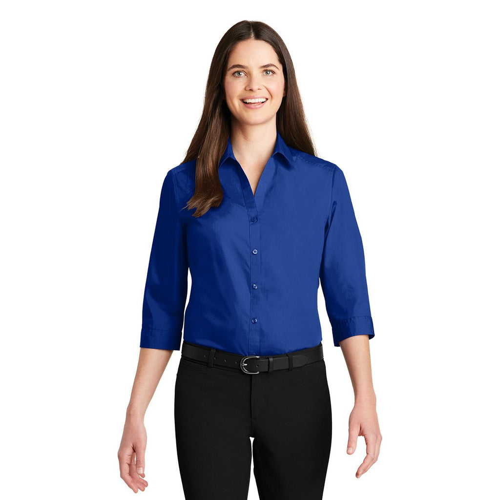 Port Authority Women's True Royal 3/4-Sleeve Carefree Poplin Shirt