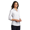 Port Authority Women's White/Dark Grey 3/4-Sleeve Micro Tattersall Easy Care Shirt