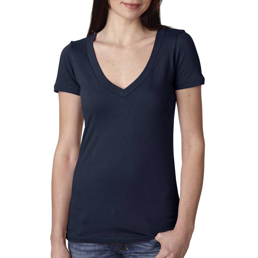 Next Level Women's Midnight Navy Deep V-Neck Tee