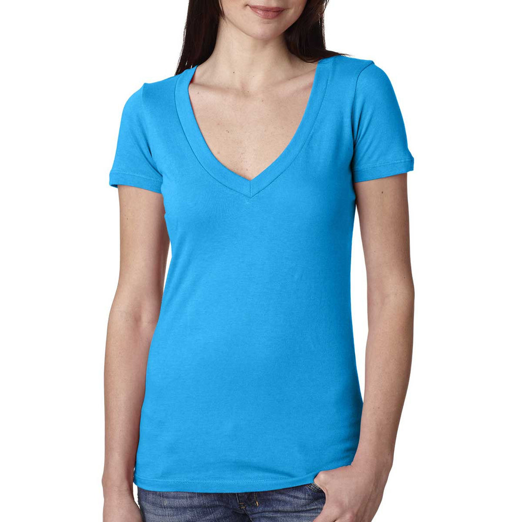 Next Level Women's Turquoise Deep V-Neck Tee