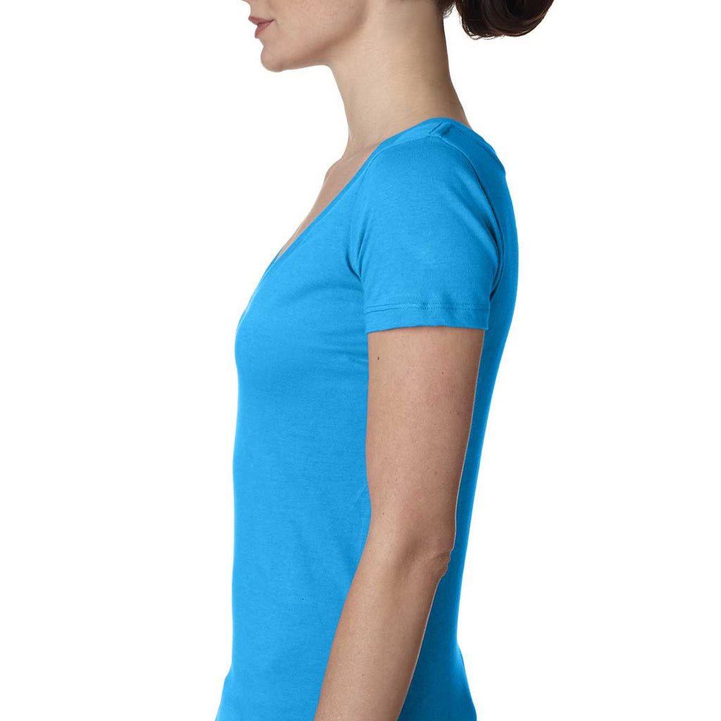 Next Level Women's Turquoise Deep V-Neck Tee