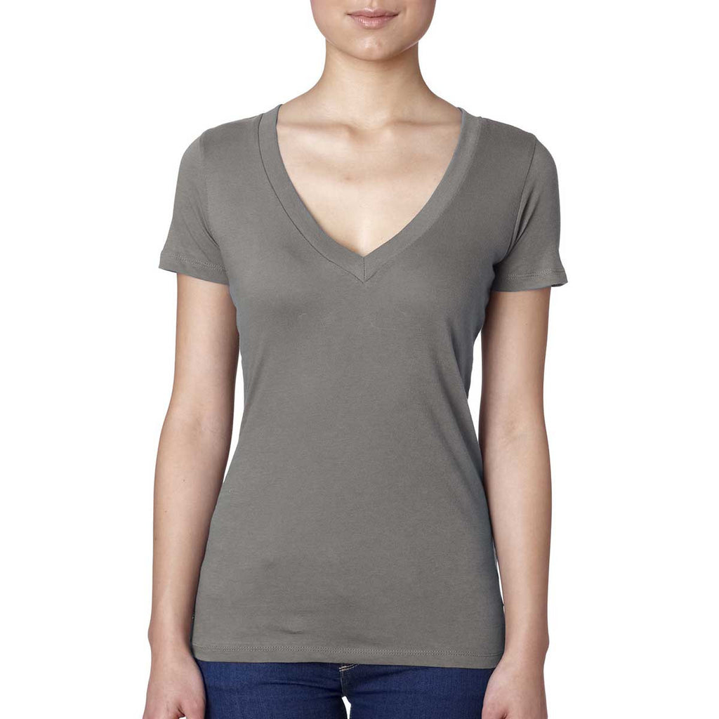 Next Level Women's Warm Grey Deep V-Neck Tee